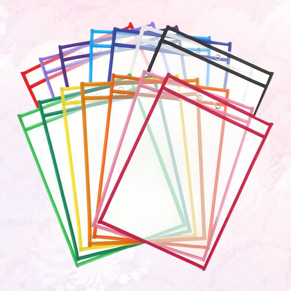 10 Pcs Write Wipe Pockets Oversized Dry Erase File Document Pouch