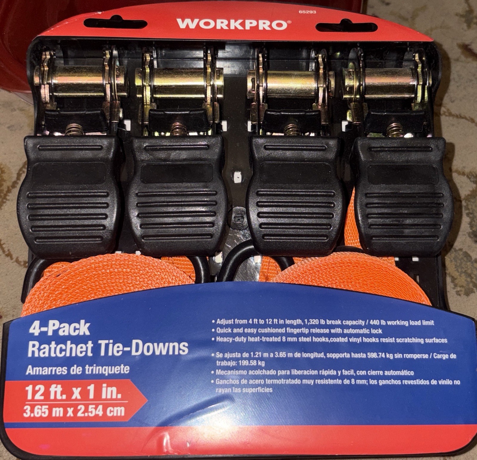 WORKPRO 4-PACK RATCHET TIE-DOWNS TIE DOWNS NEW