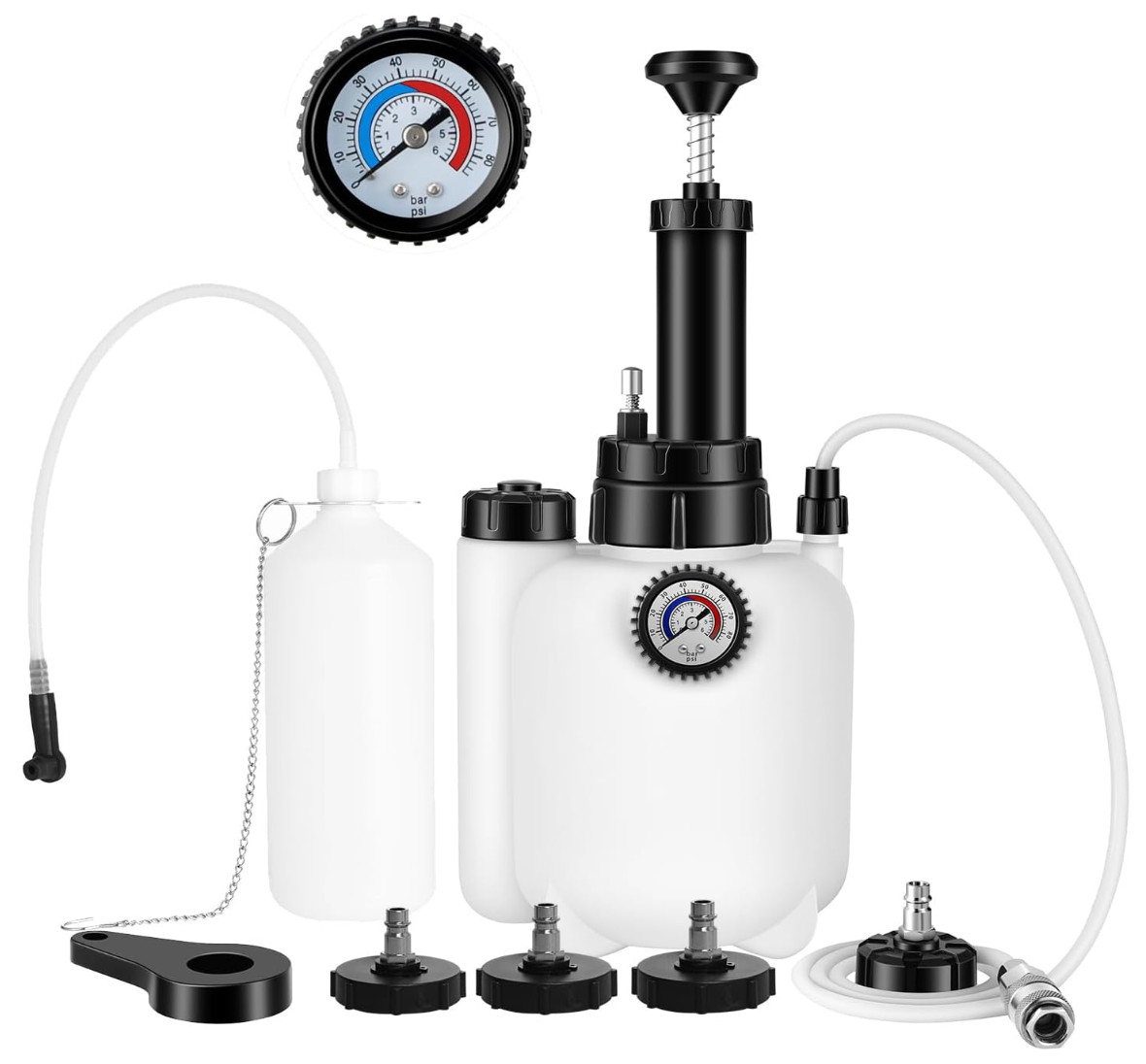 Brake Bleeder Kit 3L Pressure Pump 1L Bottle 4 Adapters One Person