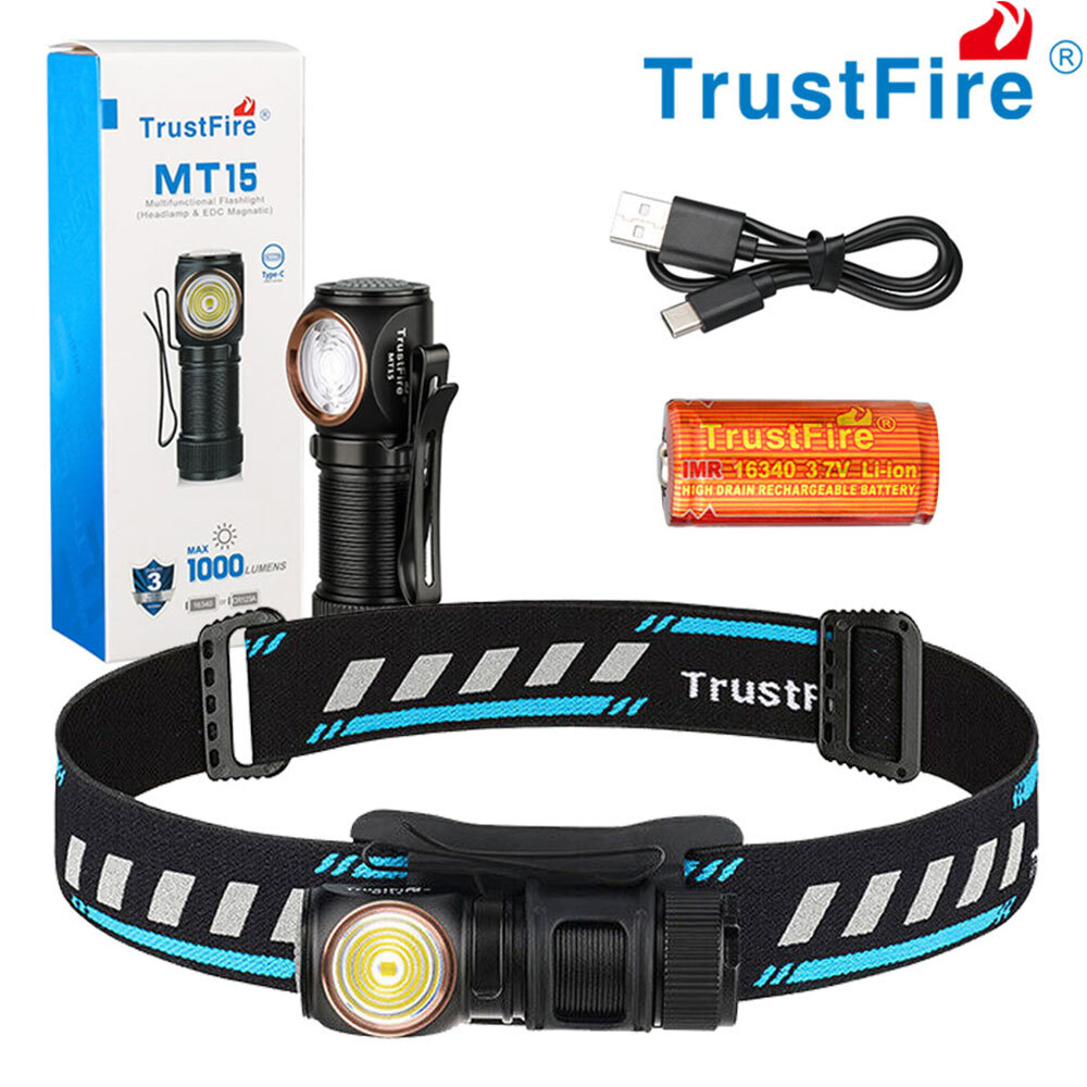 Trustfire MT15 1000lm LED Rechargeable Headlamp Headlight Magnetic Flashlight A