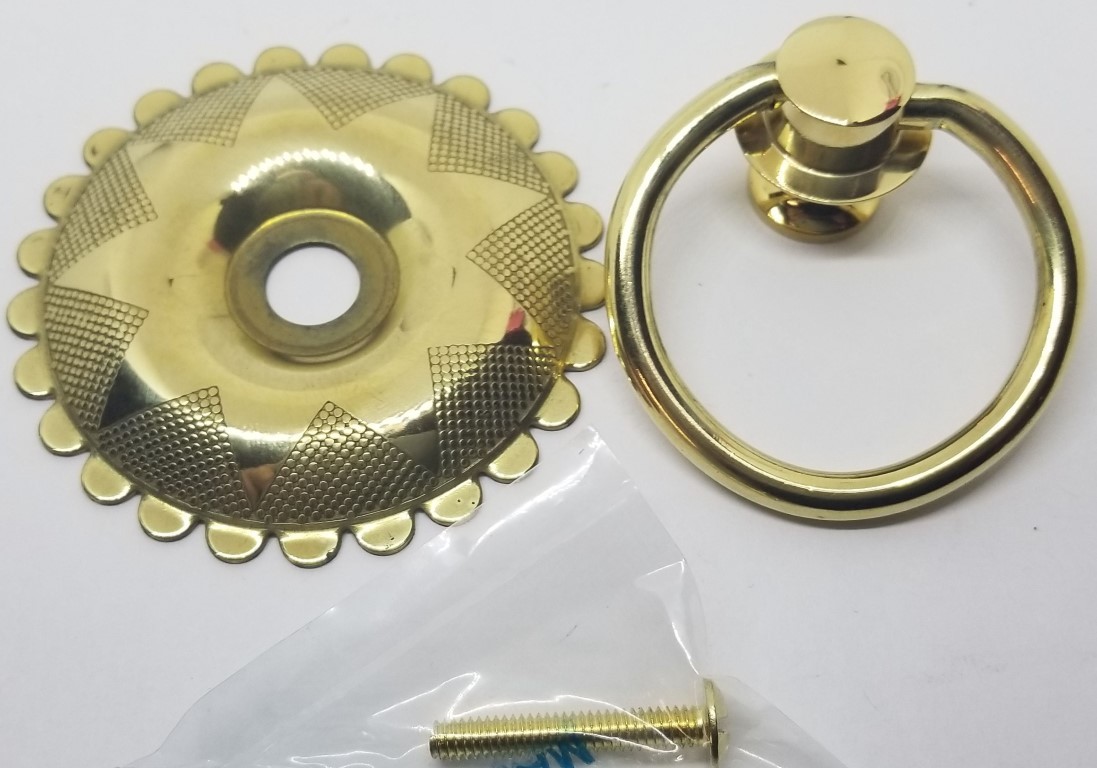 LARGE BRASS 2-1/2" Eastlake Victorian Style Plated Single Post Ring Pull Knob Ba