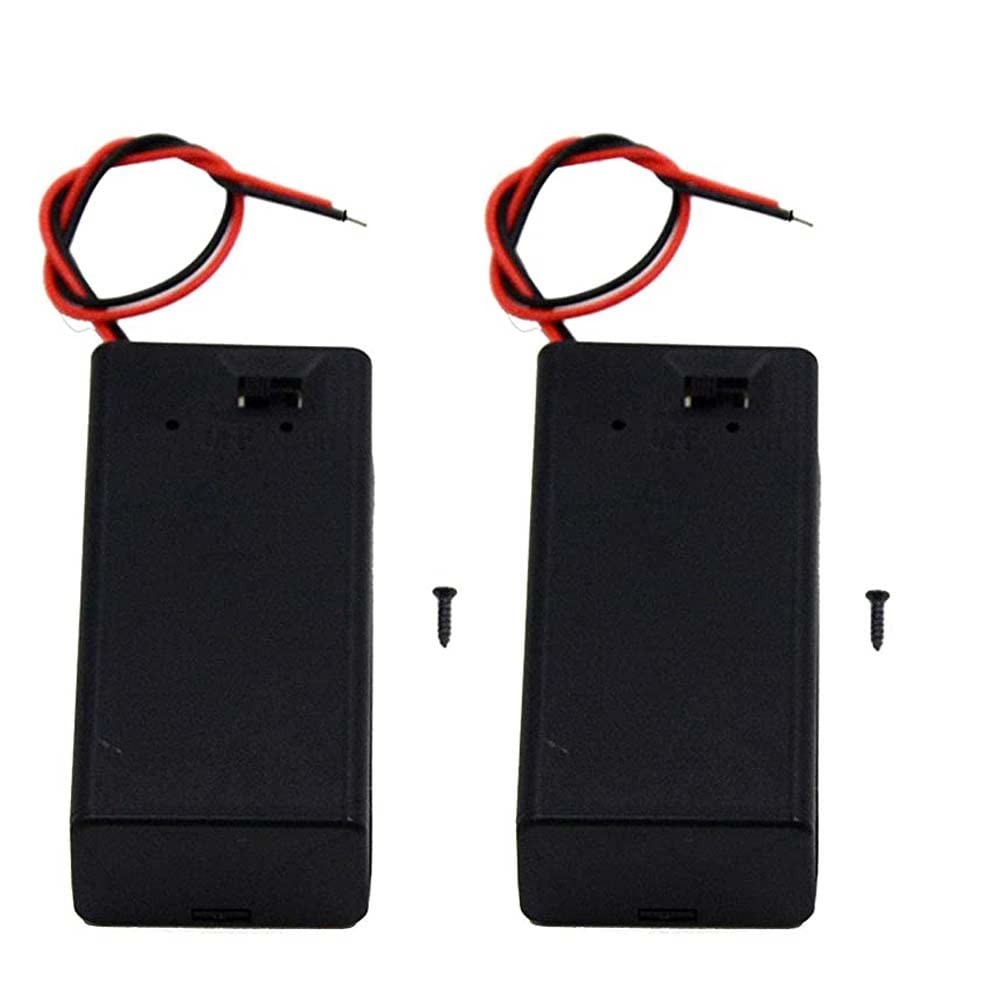 2 Pcs 9V Battery Holder Case with Switch and Cover, Battery Storage Case Holder