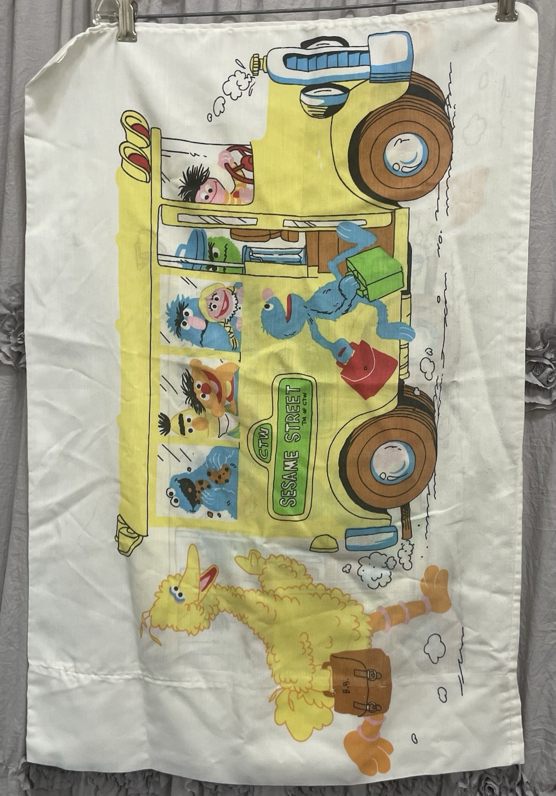 Vintage Sesame Street Pillowcase Big Bird Bus Ernie Bert Groover Standard