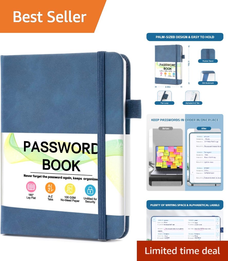 Luxury Dark Blue Password Notebook - Secure & Stylish 4.3"x5.7" Design