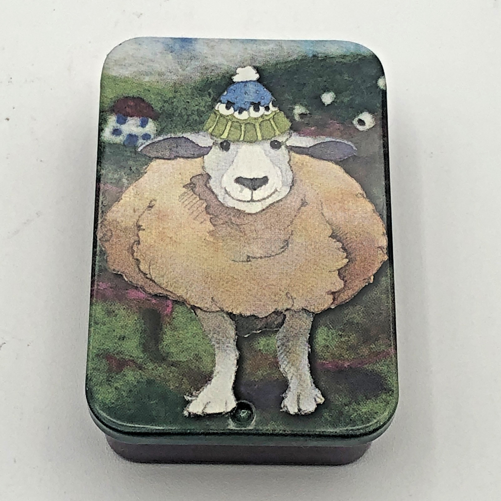 Emma Ball Happy Sheep with Wooly Hat Mini Pocket Tin Sliding Top England UK
