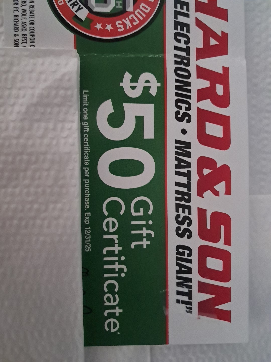 PC RICHARD GIFT CERTIFICATE