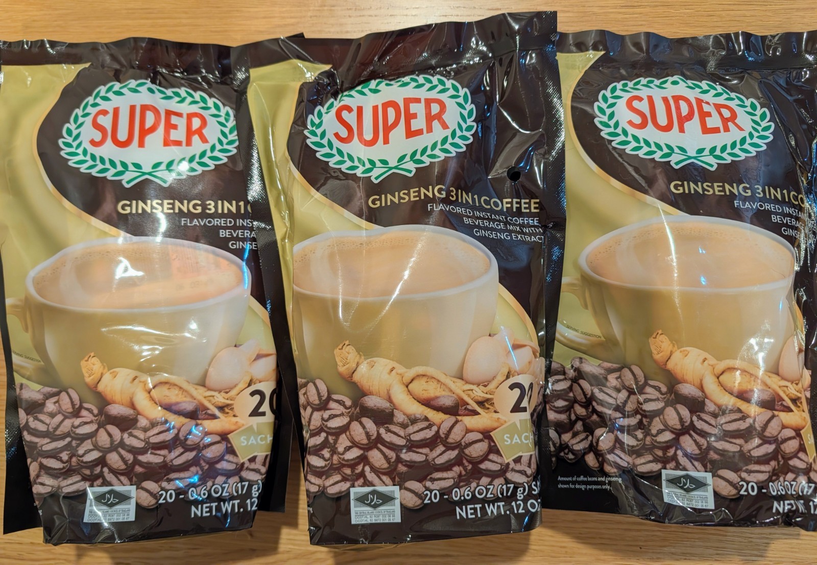 SUPER Ginseng 3-in-1 Instant Coffee 3 Packs (20 sachets x 17g) [US Seller]