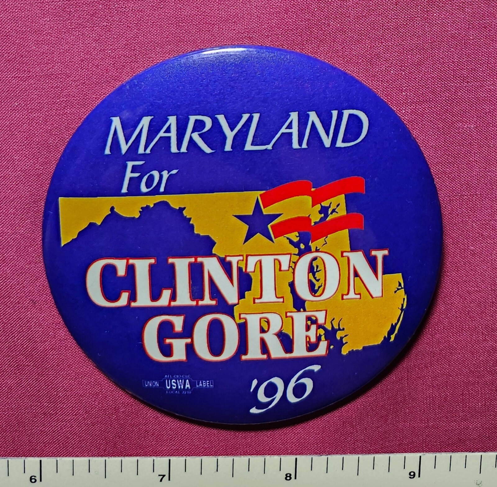 MARYLAND CLINTON GORE 1996 BAY STATE DEMOCRAT POLITICAL PINBACK BUTTON