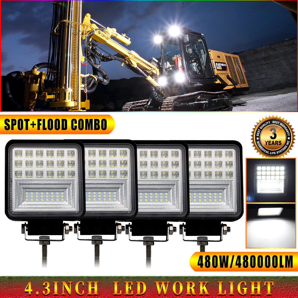 4PC 4"INCH LED Work Lights for Caterpillar Skid Steers Excavator Forklift Loader