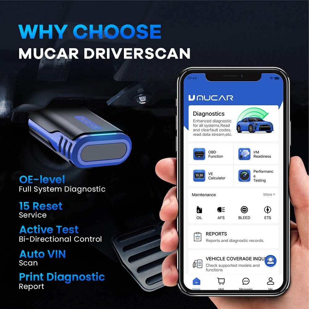 MUCAR DriverScan OBD2 Scanner Bluetooth Wireless Car Full System Diagnostic Tool