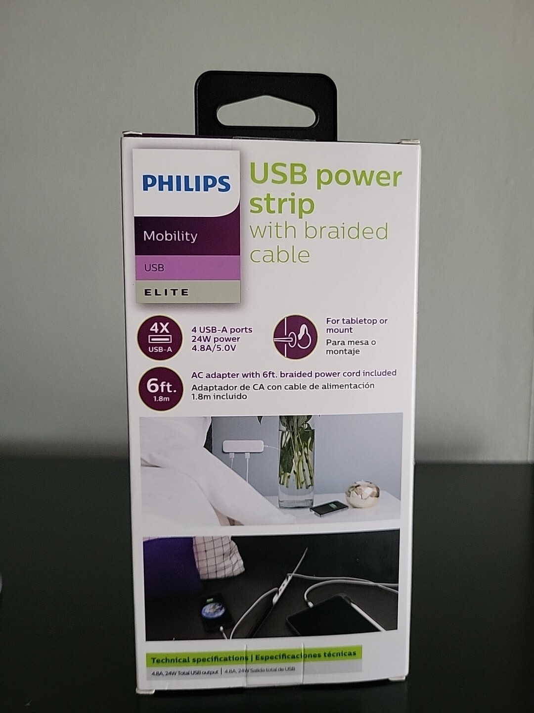 PHILIPS MOBILITY USB POWER STRIP With BRAIDED CABLE NEW IN BOX