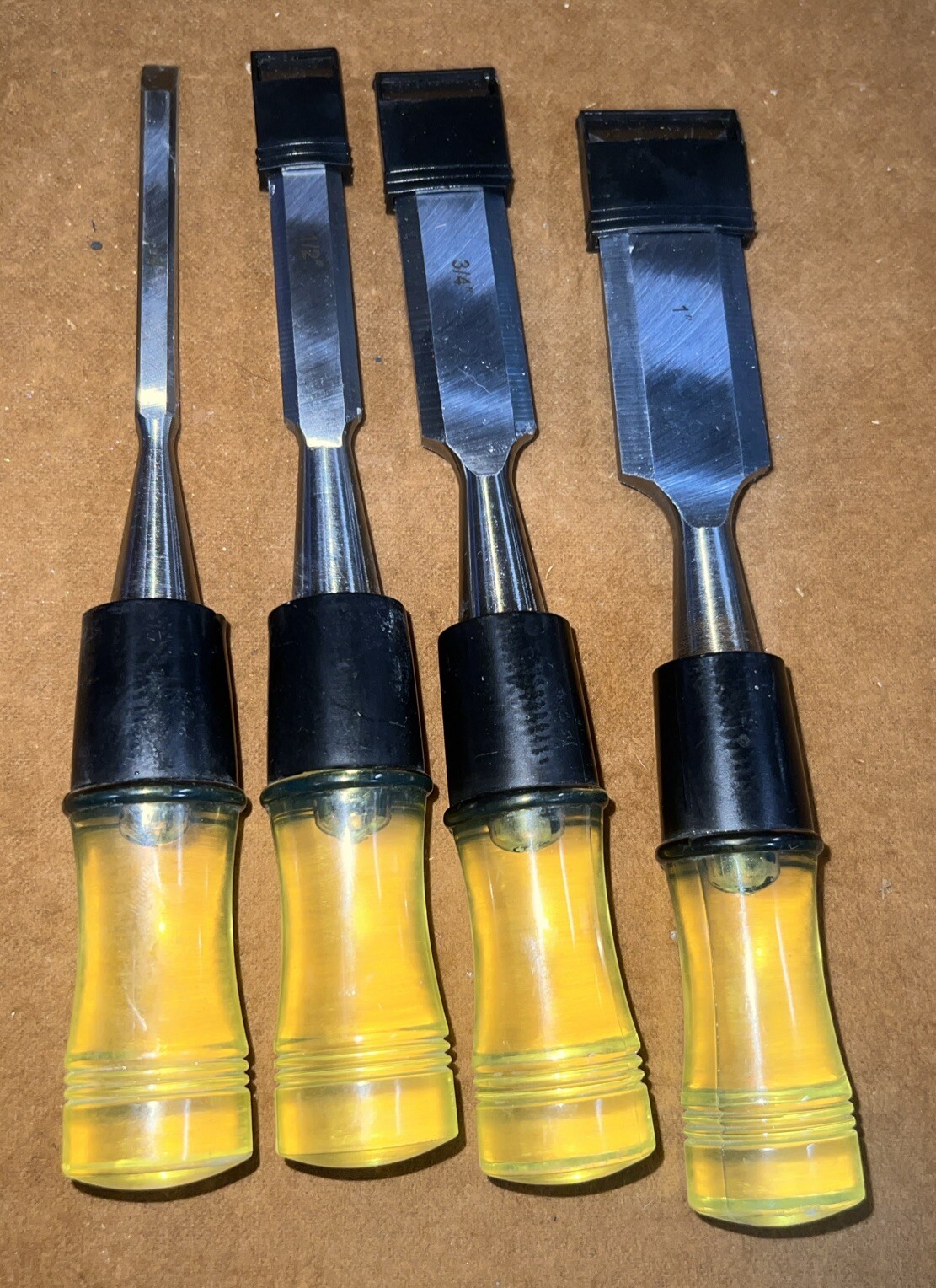 Vintage Lot of 4 Wood Chisels Set   *1/4”,  1/2”,  3/4”,  1” * USA