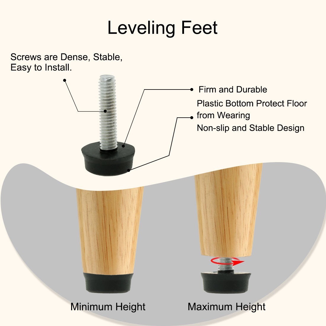M6 x 24 x 18mm Furniture Glide Leveling Feet Floor Protector for Table Leg 20pcs