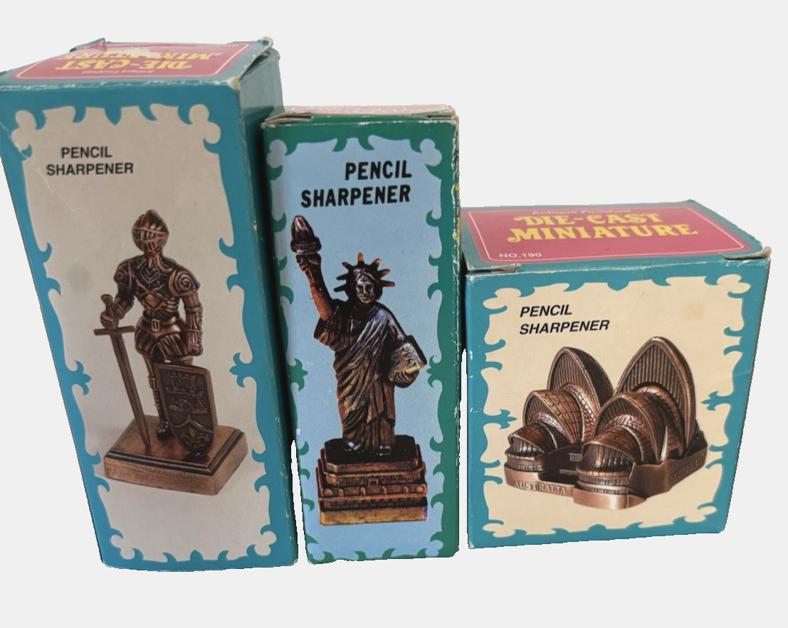 3 Pencil Sharpeners Knight Stature Freedom Theater Diecast Metal NEW R3-6