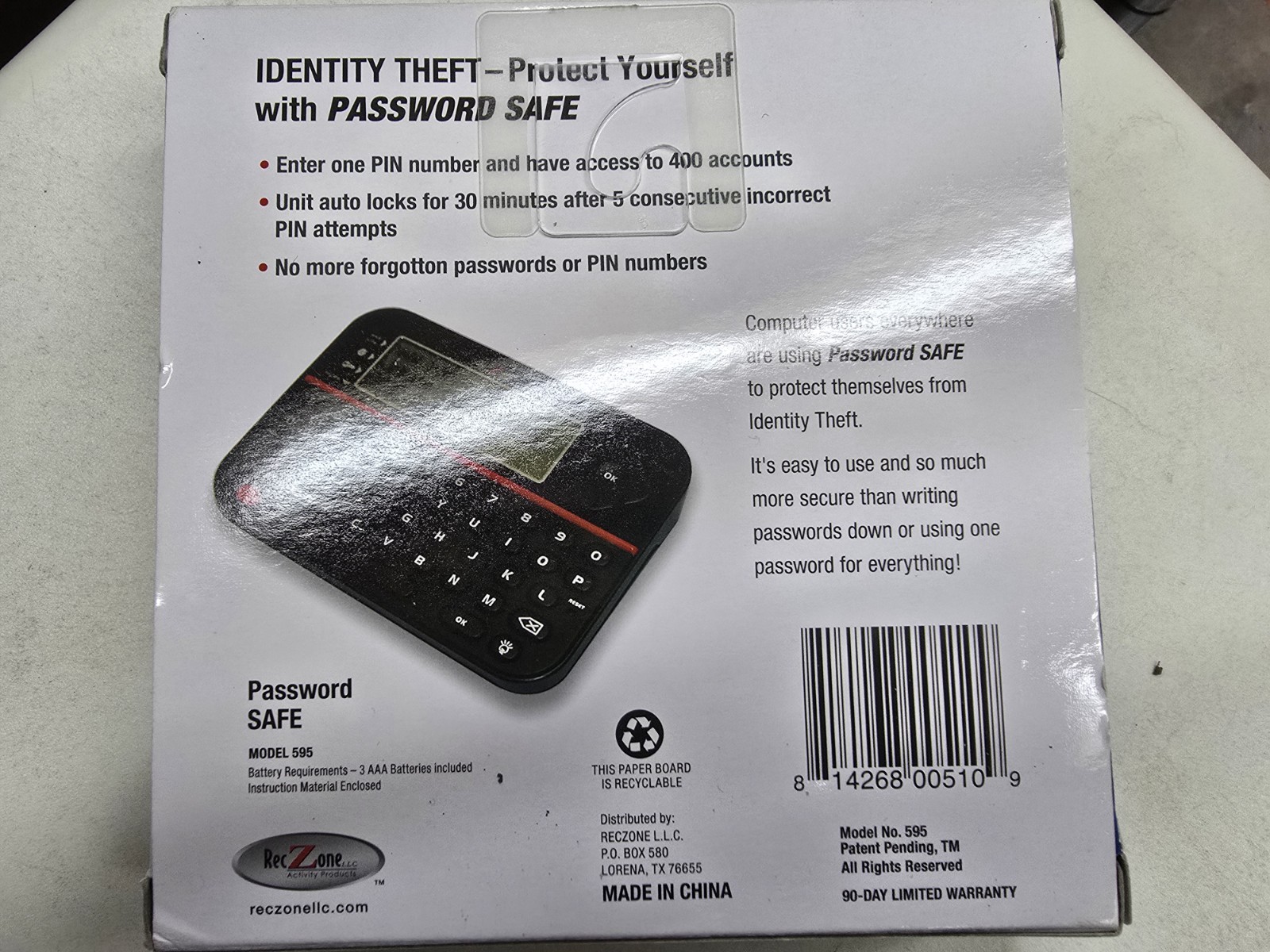 Reczone Password Safe Organizer Logbook Black Model 595
