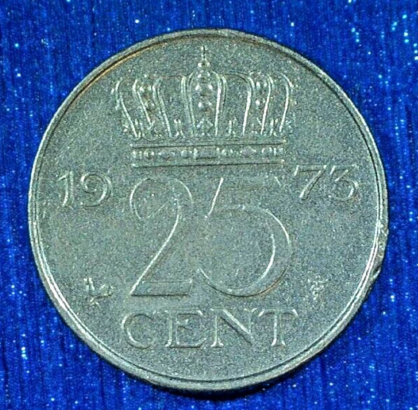 WORLD COIN SALE--1973  NETHERLANDS .25 cent: NICKEL COMPOSITION COIN KM#183