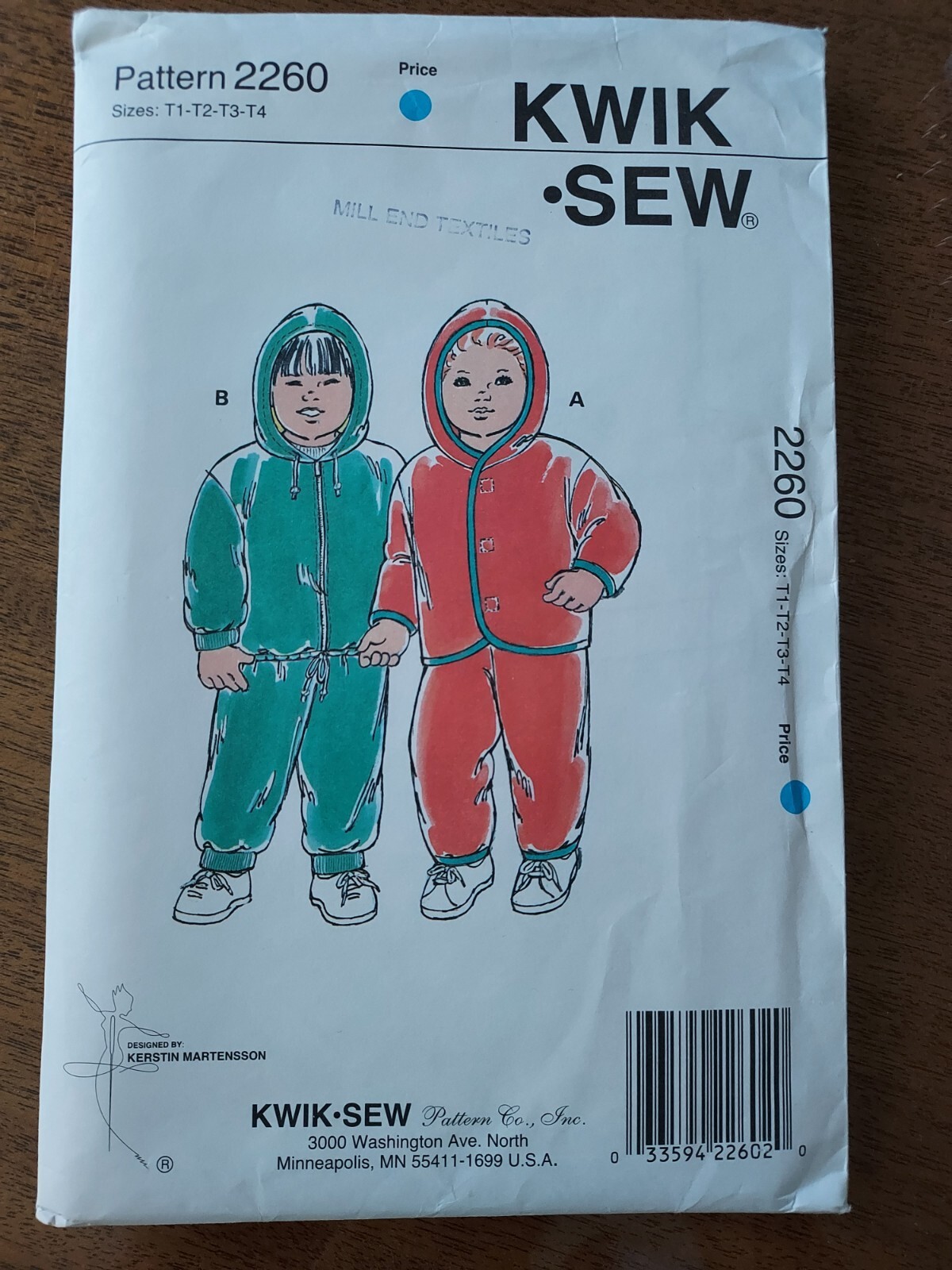Kwik Sew Pattern 2260 Toddler Pants, Jacket Sz 1T - 4T Uncut