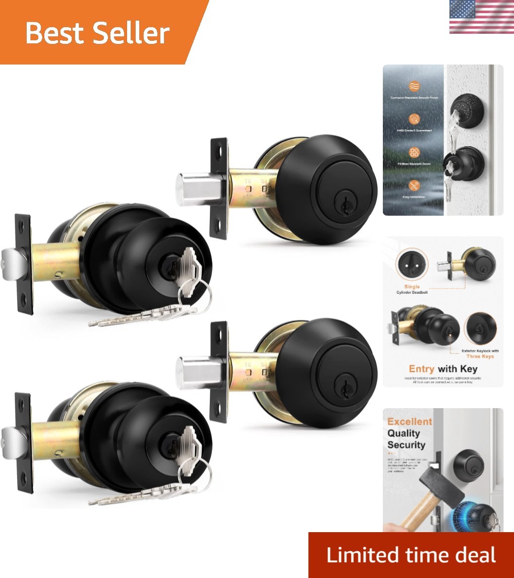 Contemporary Black Keyed Alike Door Knobs and Single Cylinder Deadbolt – 2 Pack