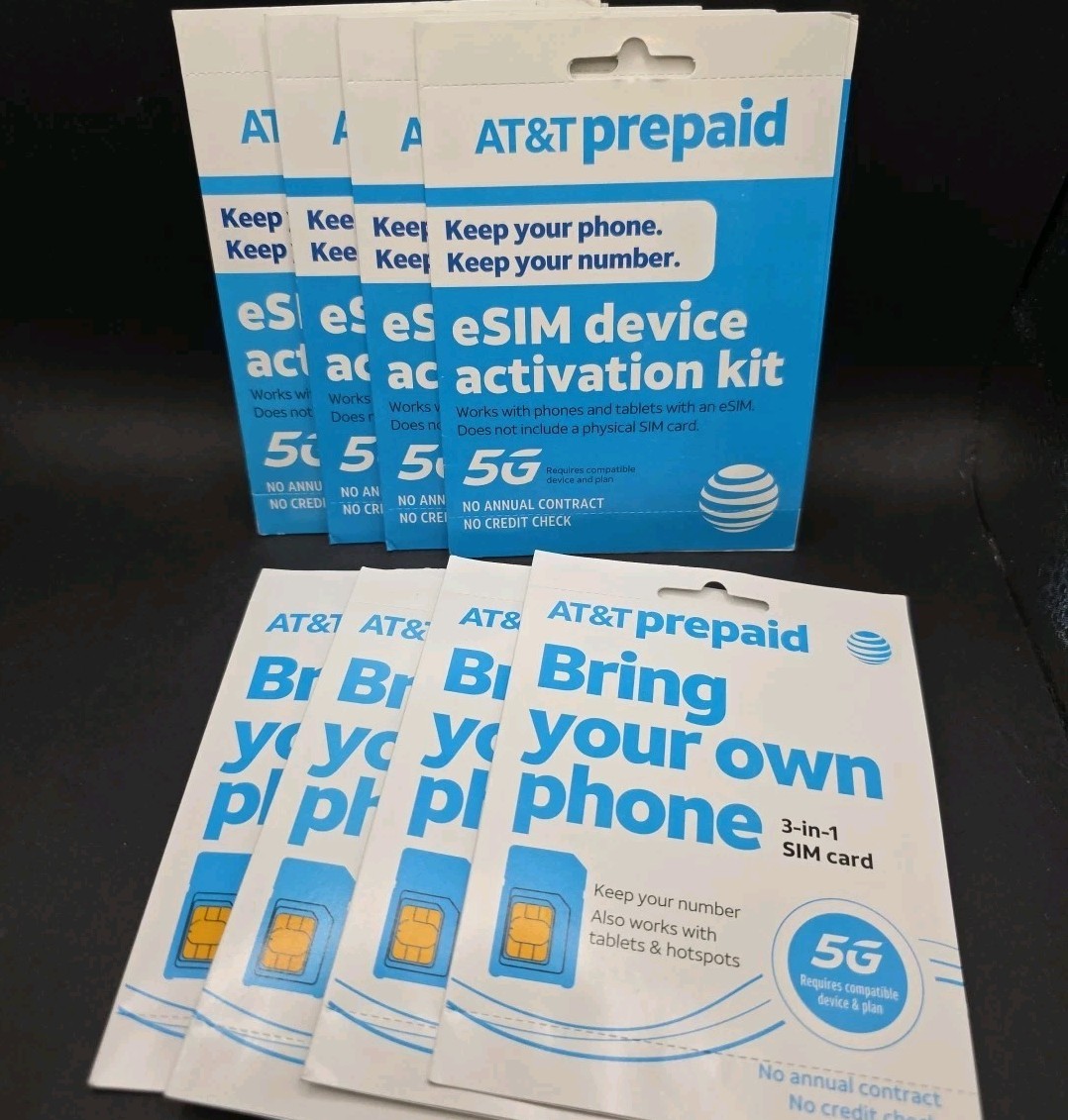(8) AT&T Prepaid Sim Card Bring Your Own Phone 5G 3 In 1 Fits All Phones