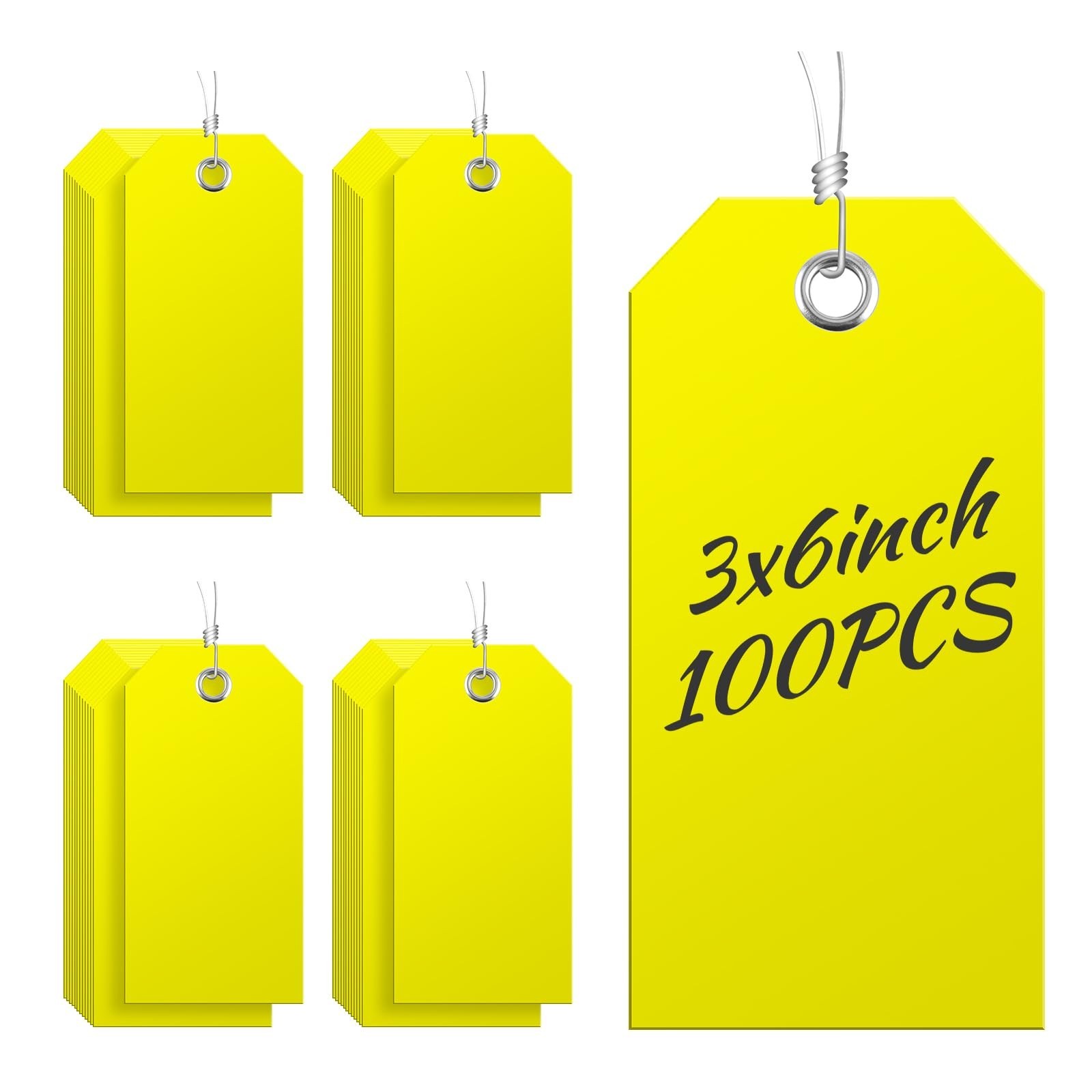 100 Large Yellow Plastic Shipping Tags - 3x6 inch, Heavy Duty, Waterproof, Wr...
