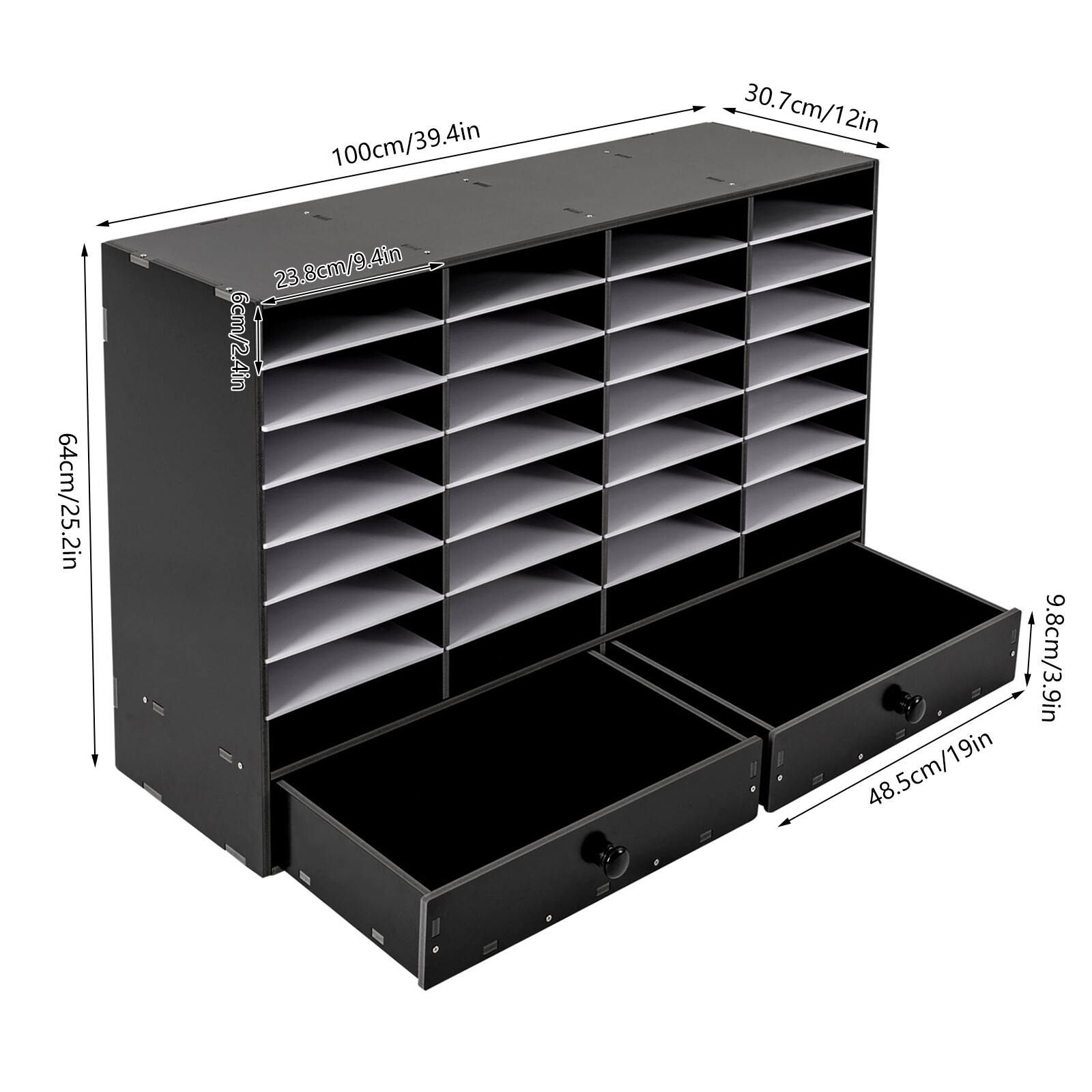 Adjustable Literature Organizer, 32 Compartment with 2 Drawers Home/Office/Class