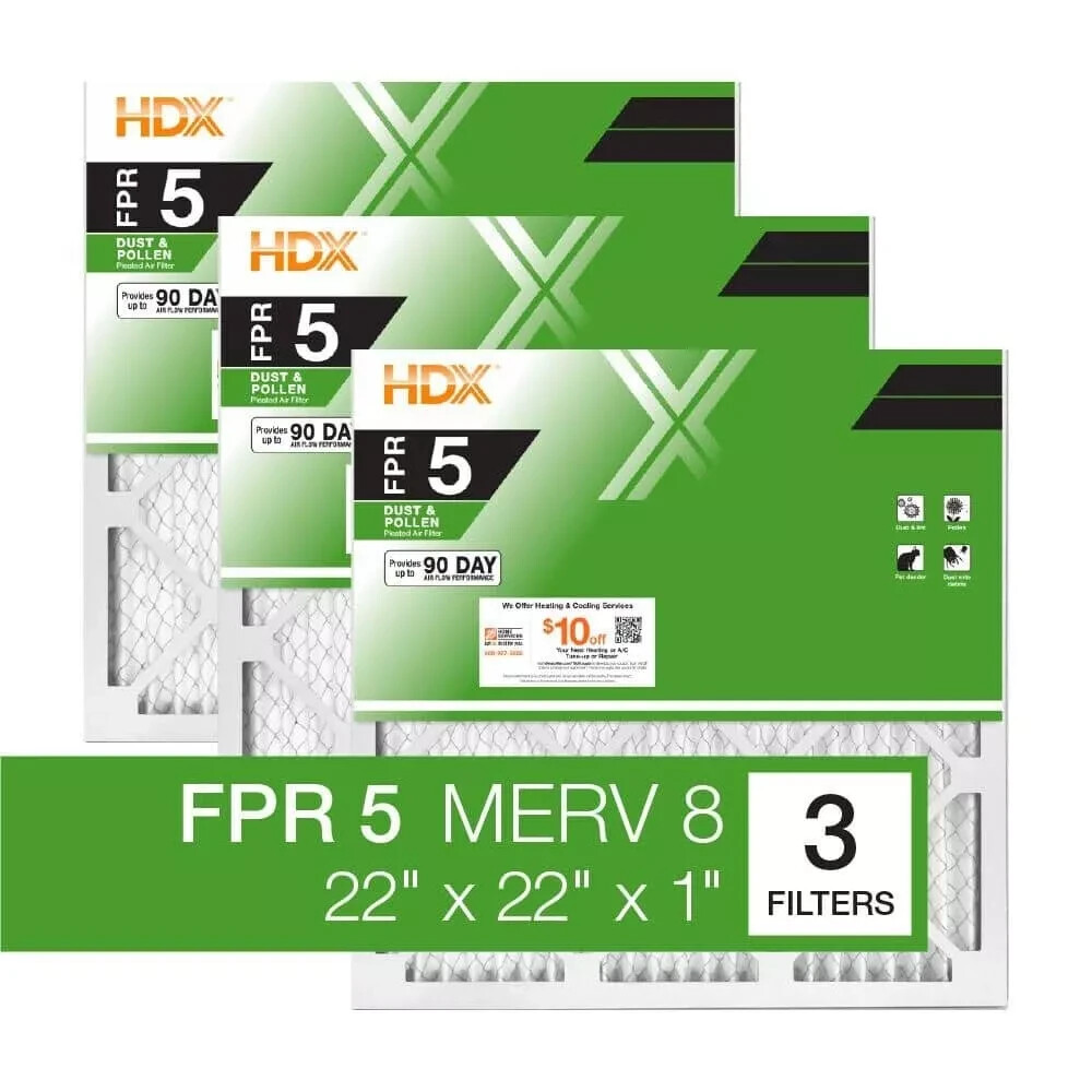 22 X 22 X 1 Standard Pleated Air Filter FPR 5 (3-Pack)