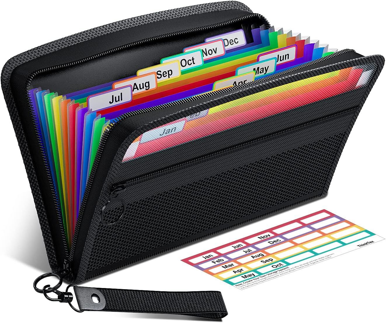 Receipt Coupon Organizer, 12 Pockets Small Accordian File Black