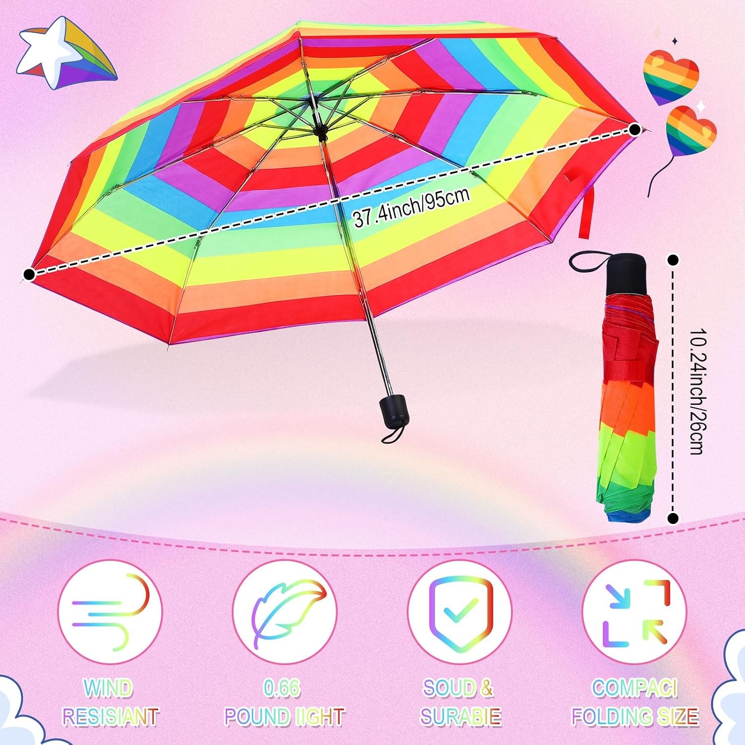 Silkfly 24 Pcs 8 Rib Rainbow Pride Umbrella Bulk Compact Portable Tri Fold