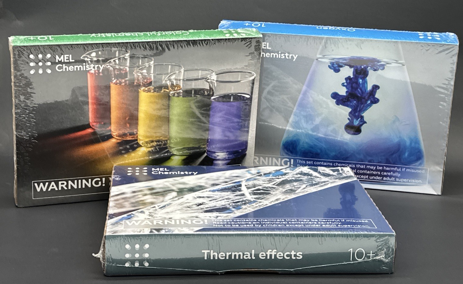 Lot of 3 Sets MEL Chemistry Science Kits Colorful Chem, Oxygen, Thermal 10+ NIP