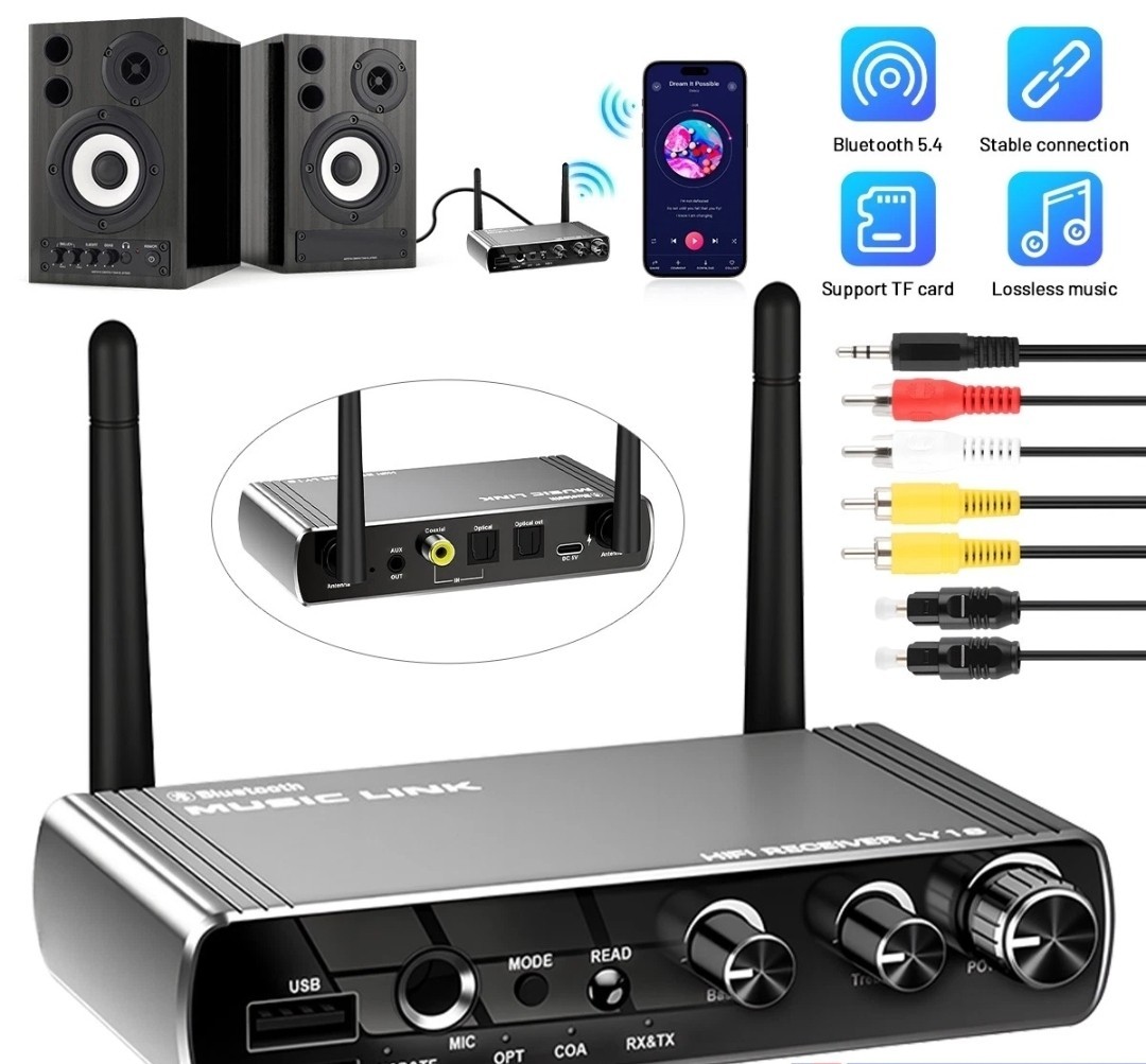 Bluetooth 5.4 Audio Receiver for Home Stereo, Wireless Adapter with Optical/USB