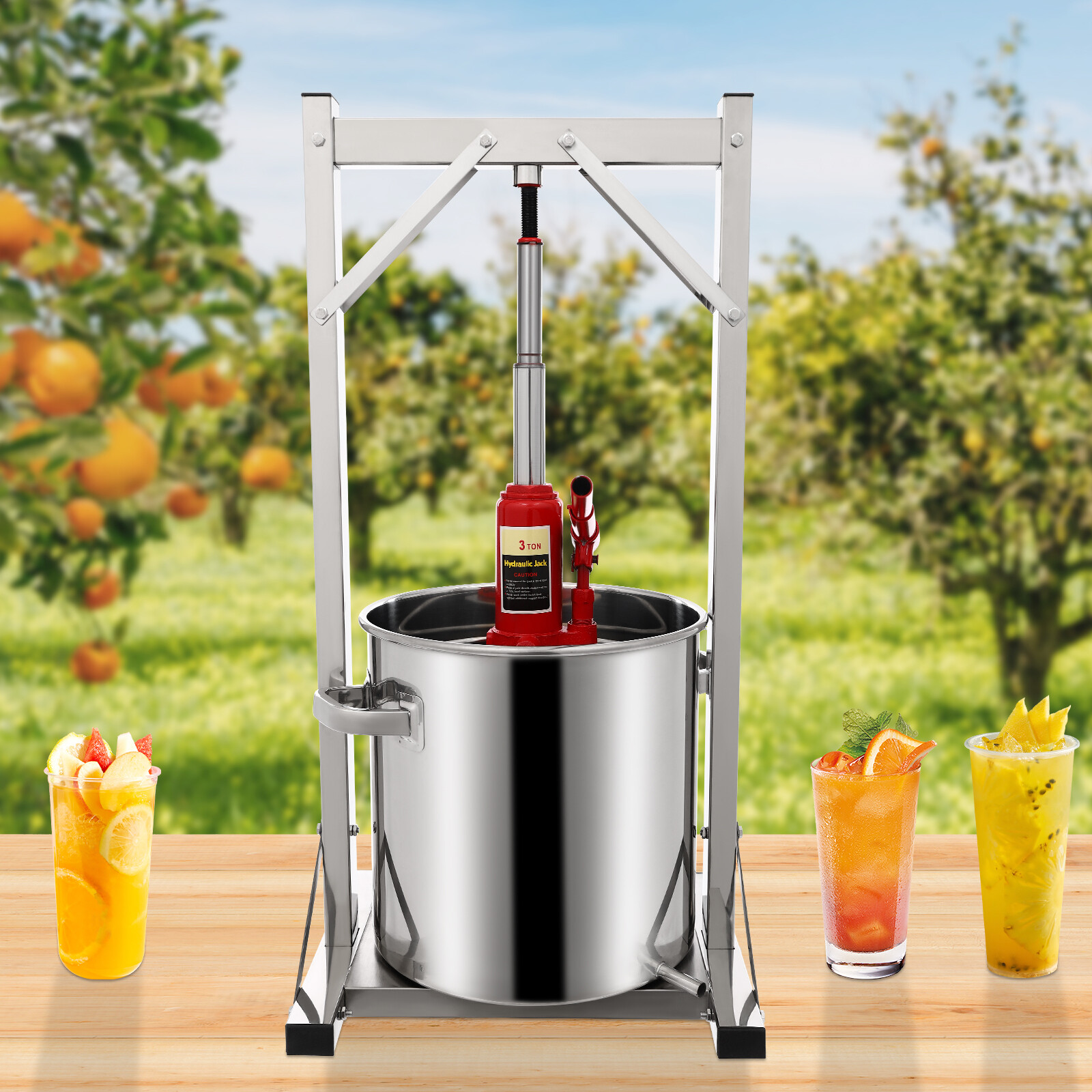 Fruit Wine Press, Stainless Steel Hydraulic Jack Press Extractor Silver