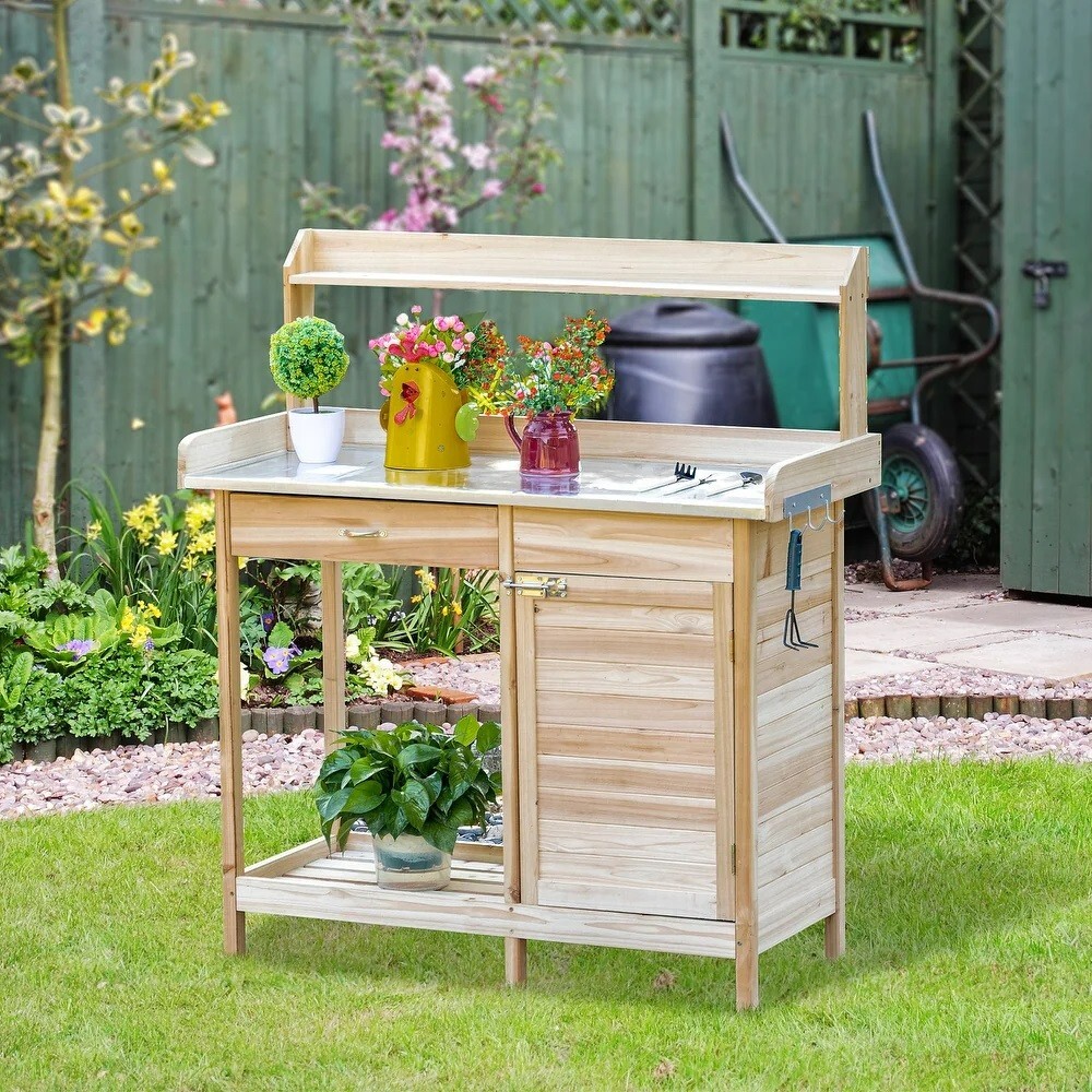 White Outdoor Gardening Steel Table Top Potting Garden Work Bench Station Plant