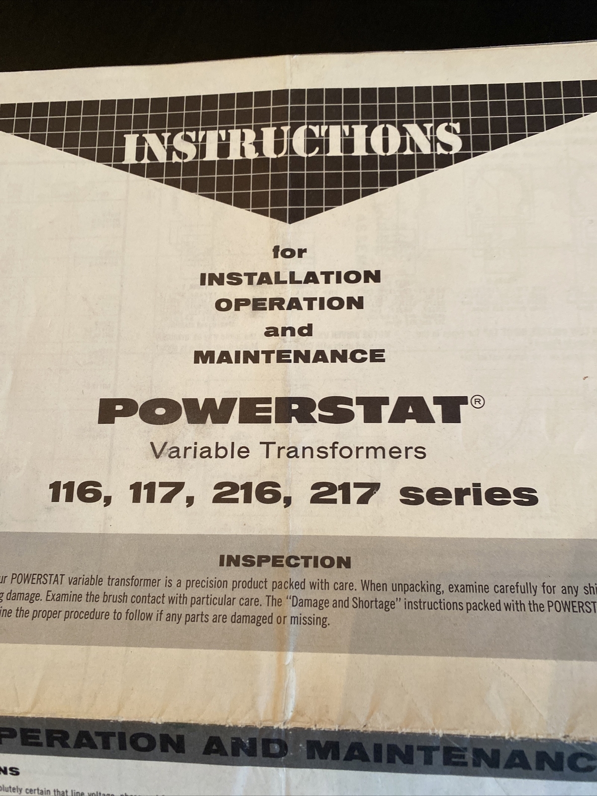 Vtg & Original POWERSTAT VARIABLE TRANSFORMER Instructions 116, 117, 216 217 EUC