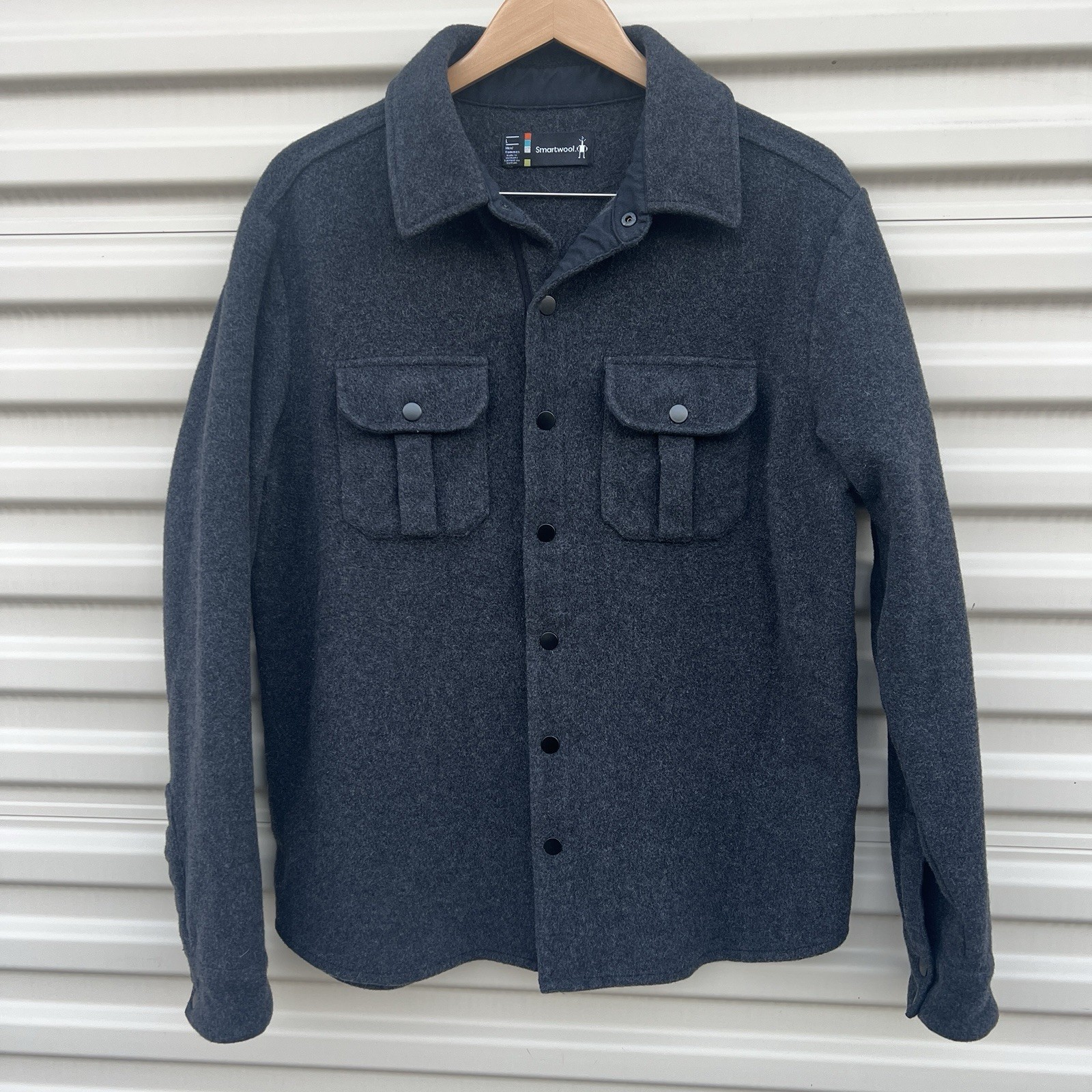 Smartwool Dark Gray /  Black Anchor Line Wool Blend Snap Shacket Shirt Jacket L