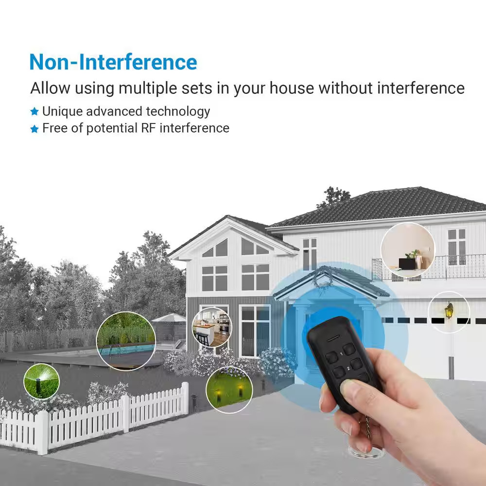 Outdoor Wireless Remote Control Outlet, 2 Independent Control Sockets, Black