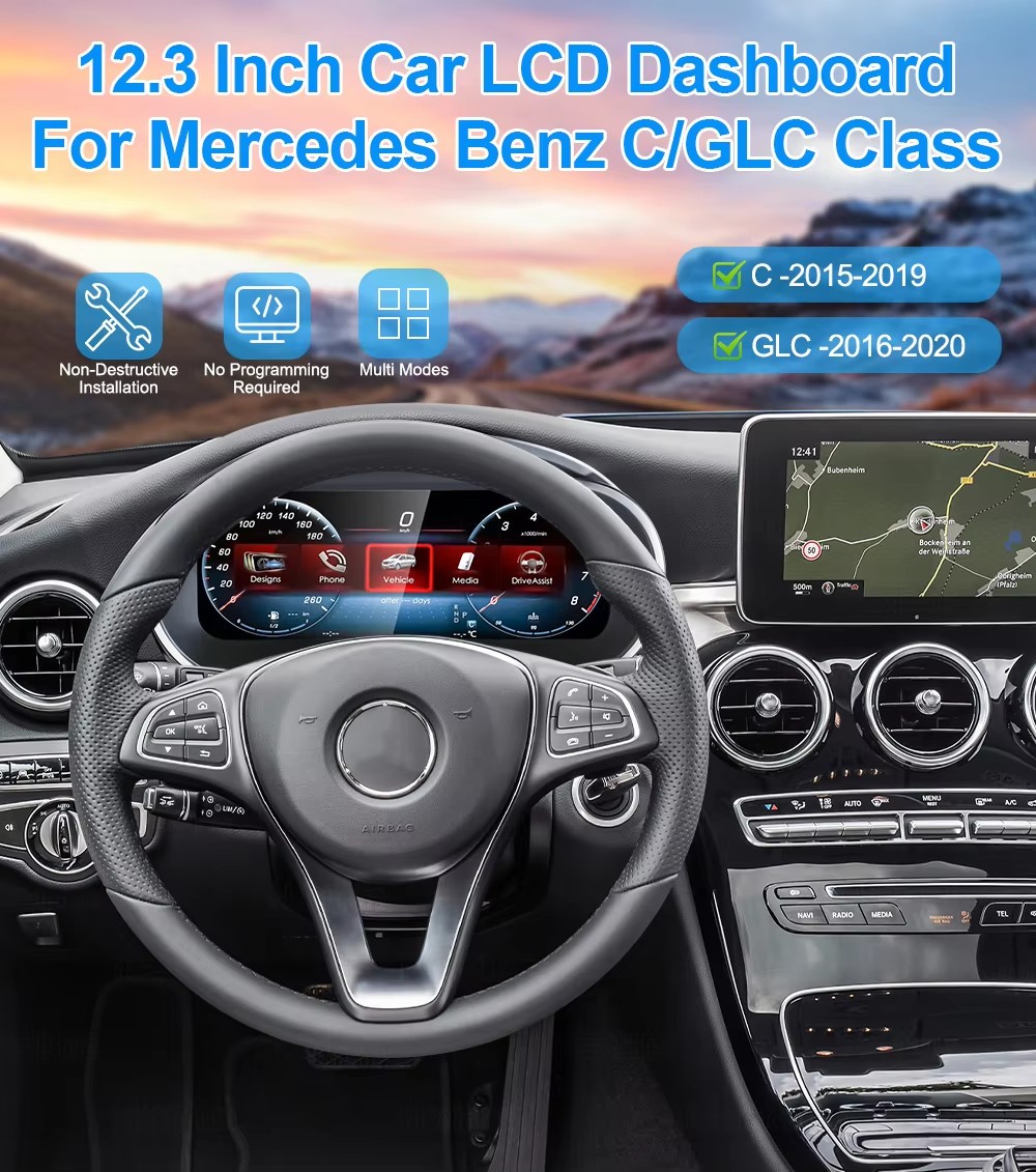 12.3" For Mercedes Benz C/GLC Class 2016-2020 LCD Digital Instrument Cluster
