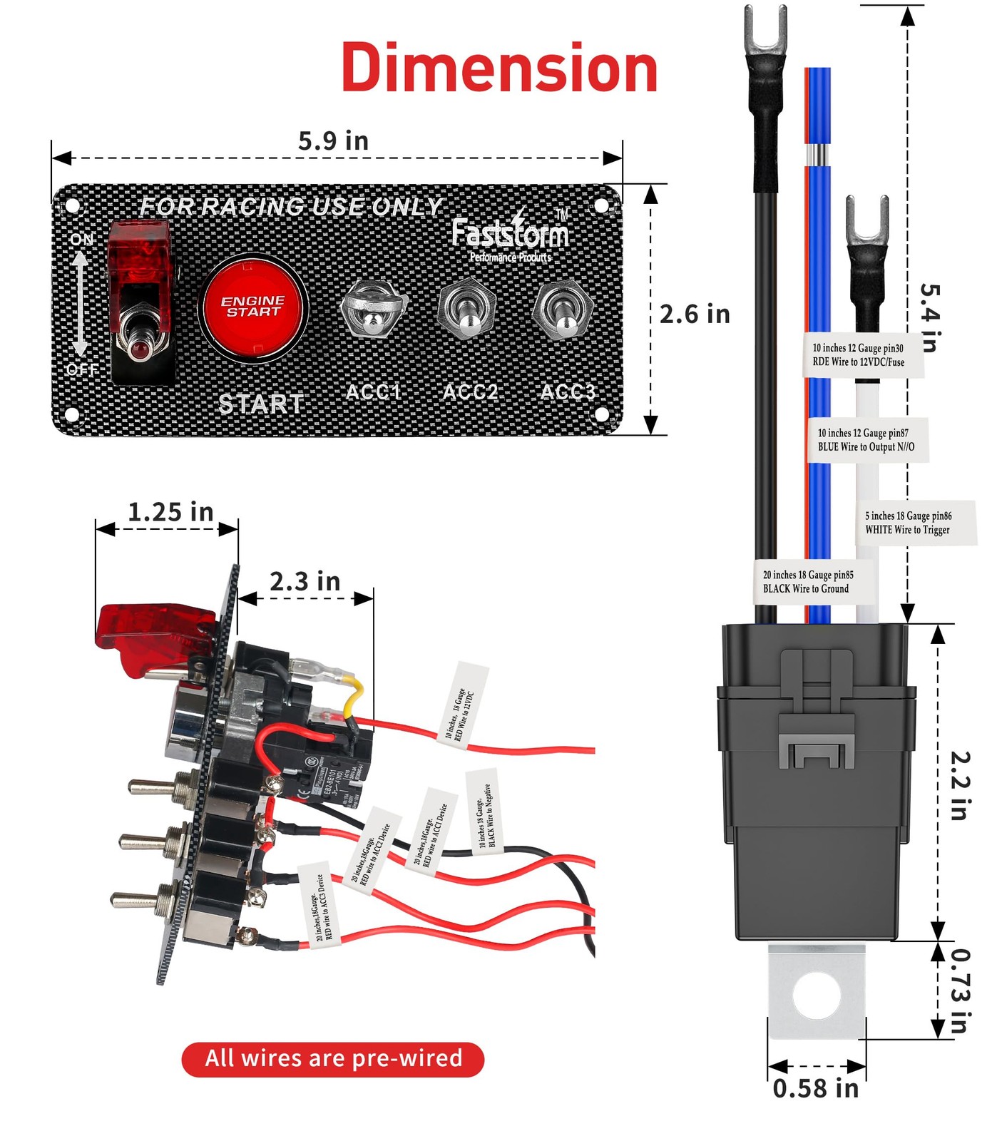 Ignition Rocker Switch Panel 12V 5 in 1 with Engine Push Button Toggle Switch...
