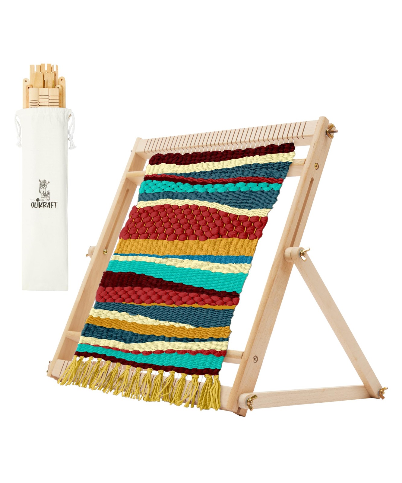 Wooden Weaving Loom with Adjustable Stand - Weaving Looms for Adults. Loom Ki...