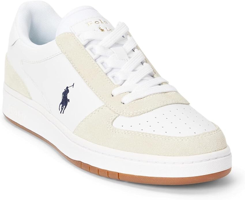 Polo Ralph Lauren Mens Court Leather-Suede Snea WHITE/NEWPORT NAVY