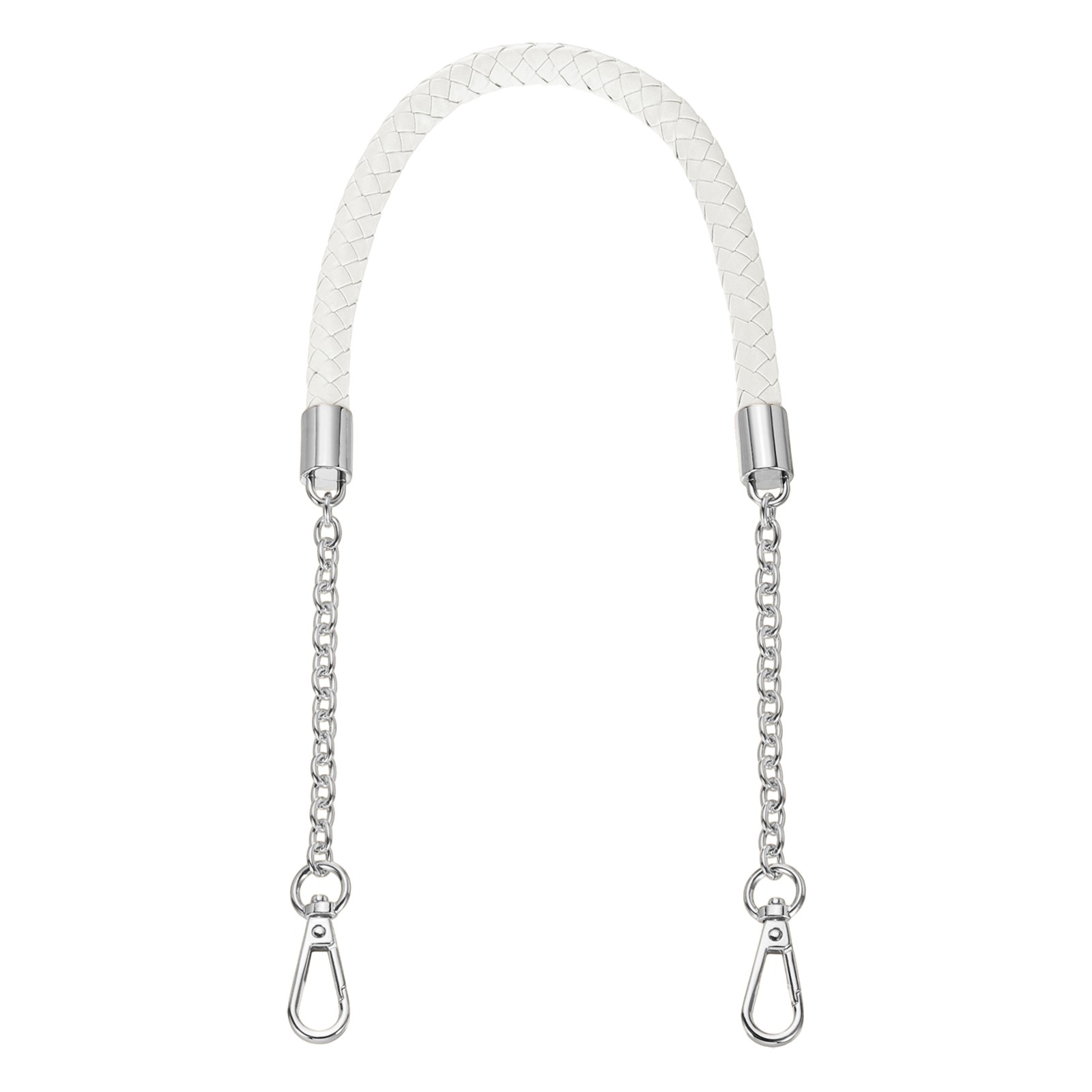 62cm/24.4" PU Leather Braided Purse Strap (White, Silver Buckle)