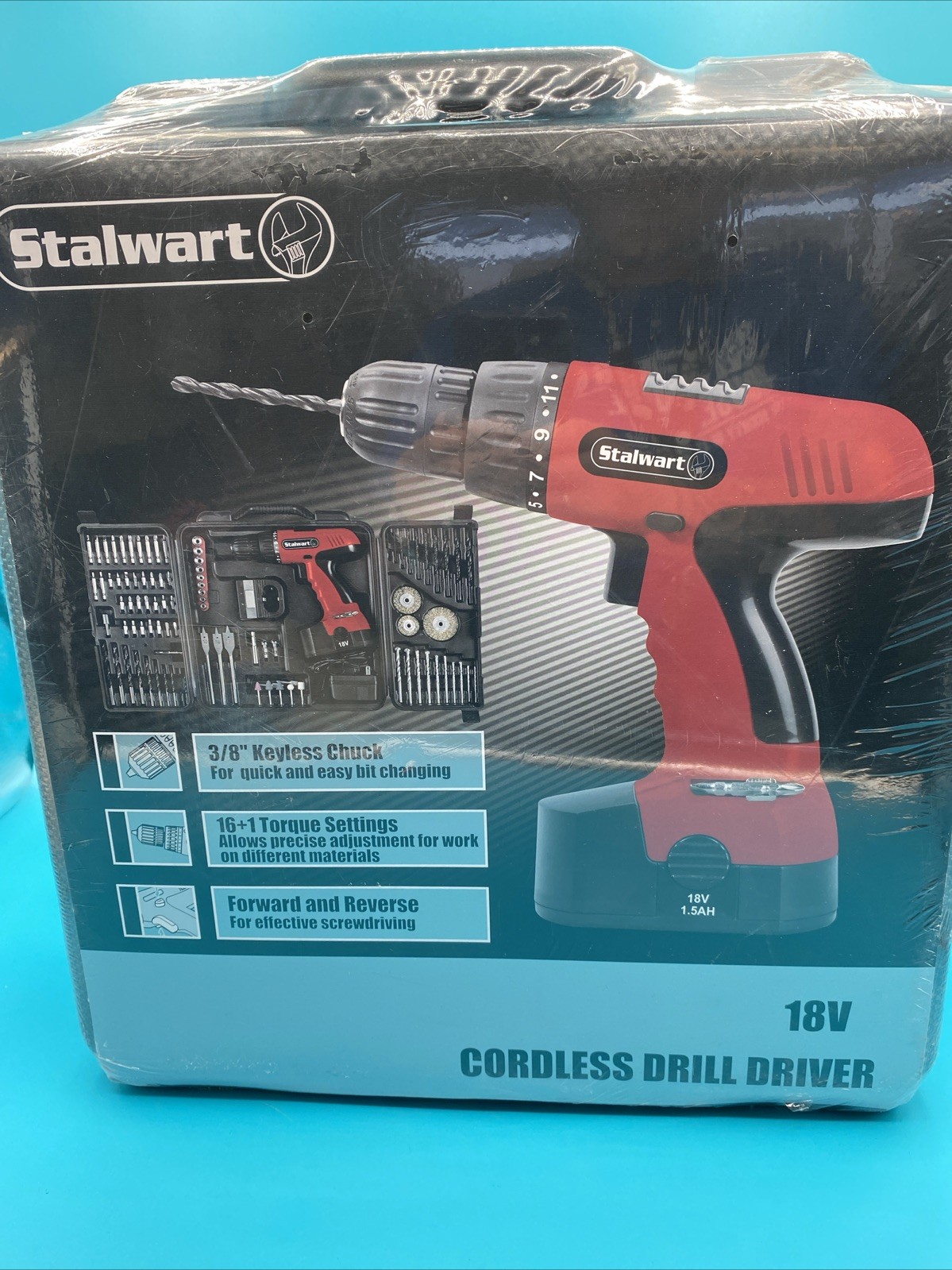 Stalwart18V Cordless Drill w/89-Piece Drill Set Sockets & Drivers Power Tool Set