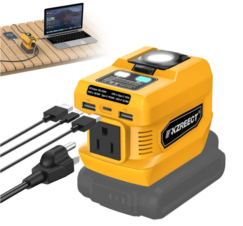 Portable Power Inverter for DeWalt 20V/18V Batteries 220W Power Station AC USB-C