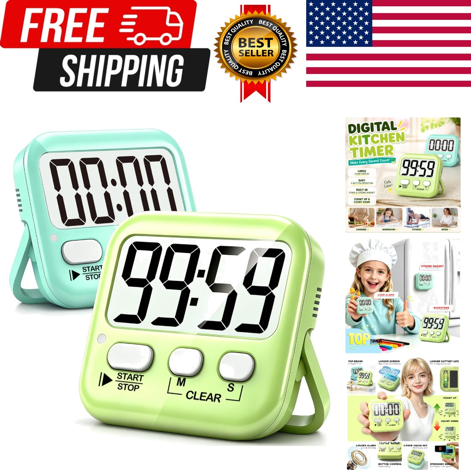 2 Pack Digital Timer for Kids Classroom Kitchen Timers for Cooking | w/ Batte...