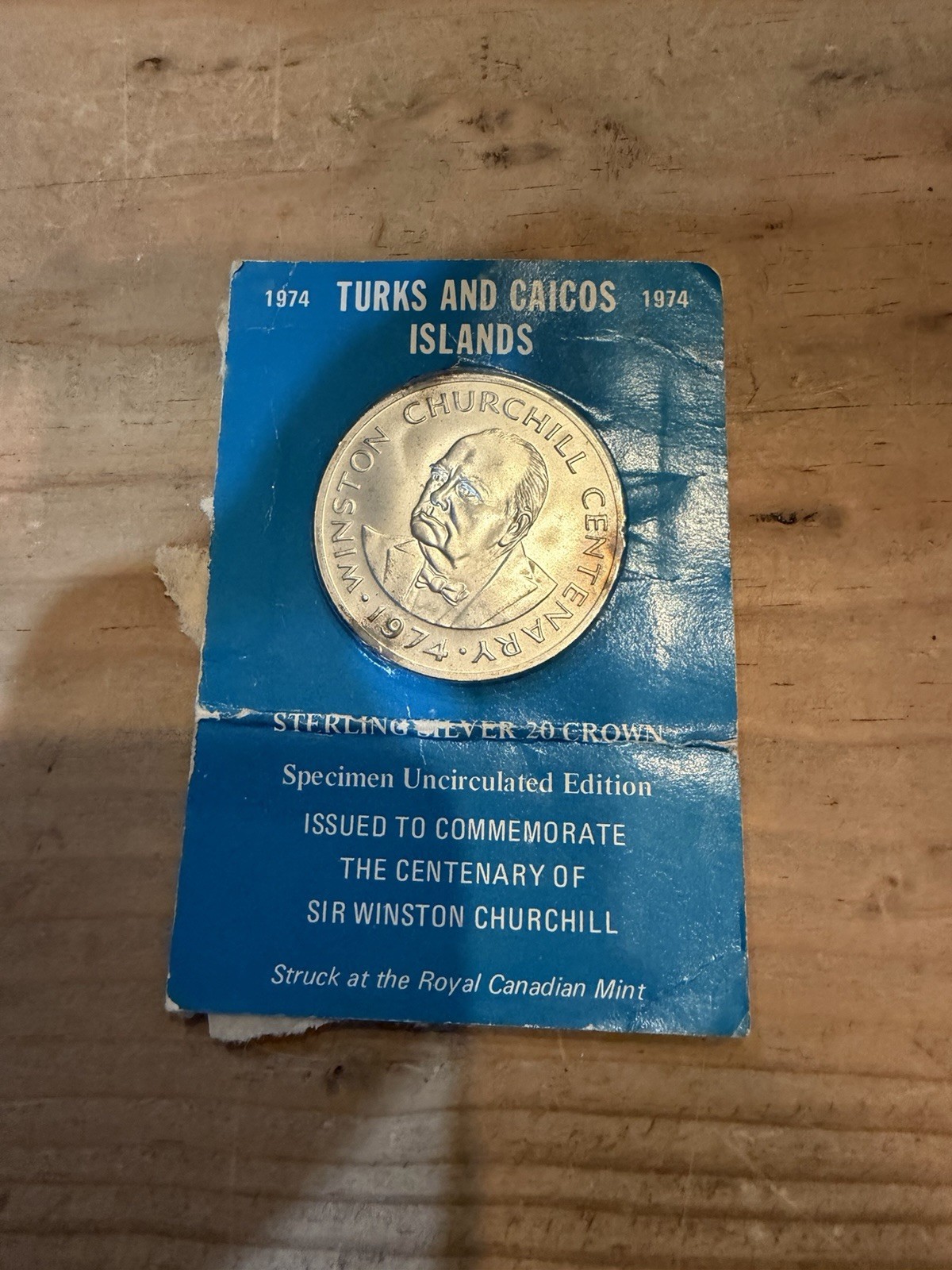 1974 Churchill STERLING SILVER COIN Turks & Caicos Islands 20 Crown 1.1509 ASW