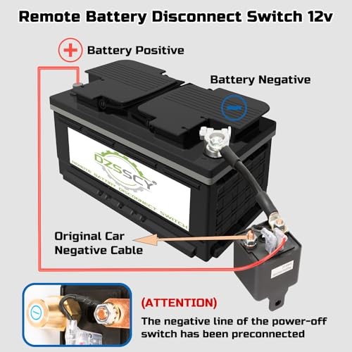 Remote Battery Disconnect Switch 12v, 250A, 250A with Long Negative Wire