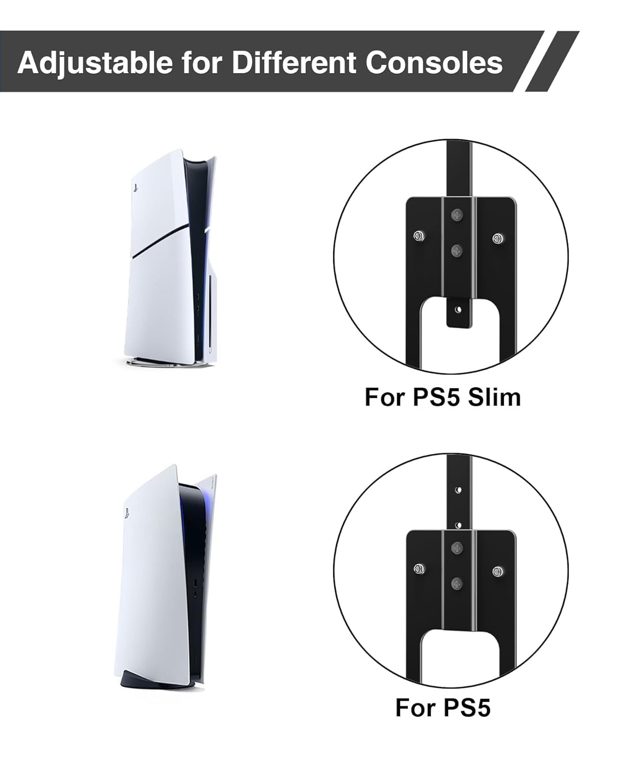 Upgraded Adjustable Console Holder Wall Mount for PS5 Black Gaming Stand for