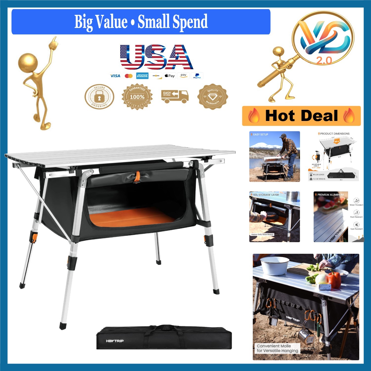 Portable Aluminum Folding Beach Table with Storage Bag Grey