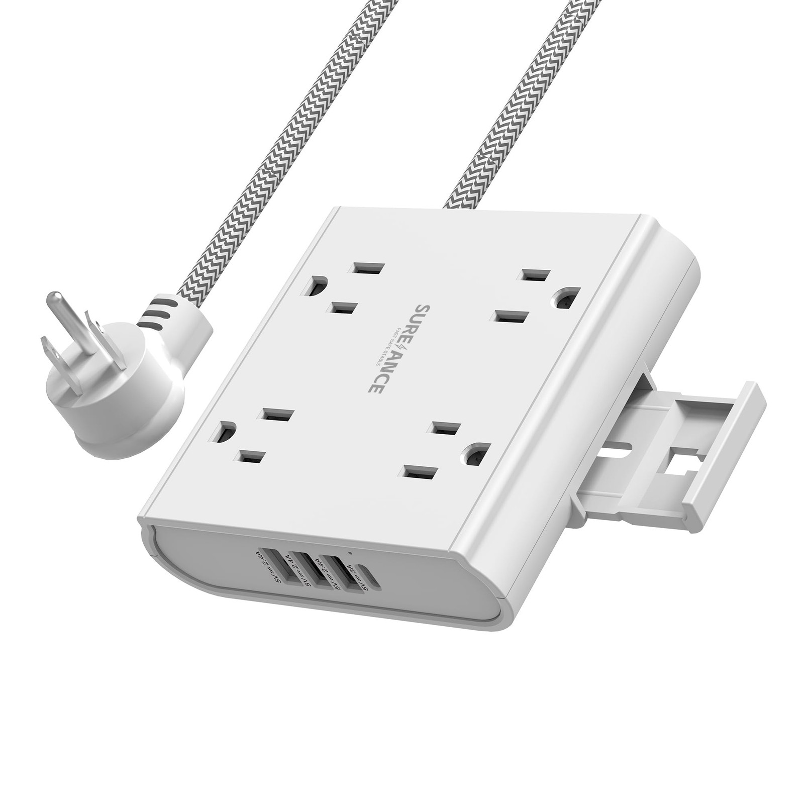 4-Outlet Power Strip with USB -Surge Protector, 4 USB Ports, 1050J, 5FT Exten...
