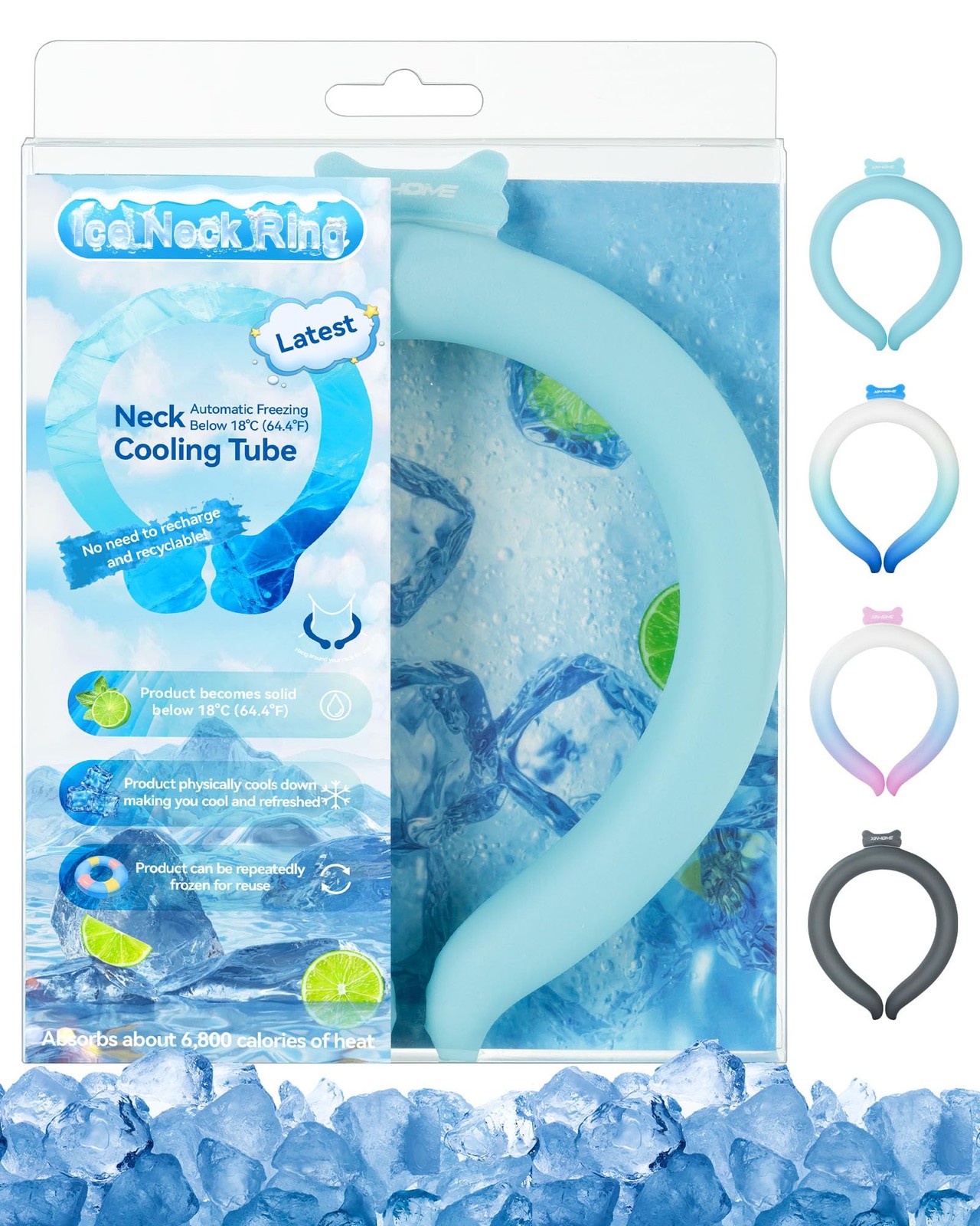 Wearable Neck Cooler Ice Ring Cooling Tube for Summer Hot Flashes Relief Gel