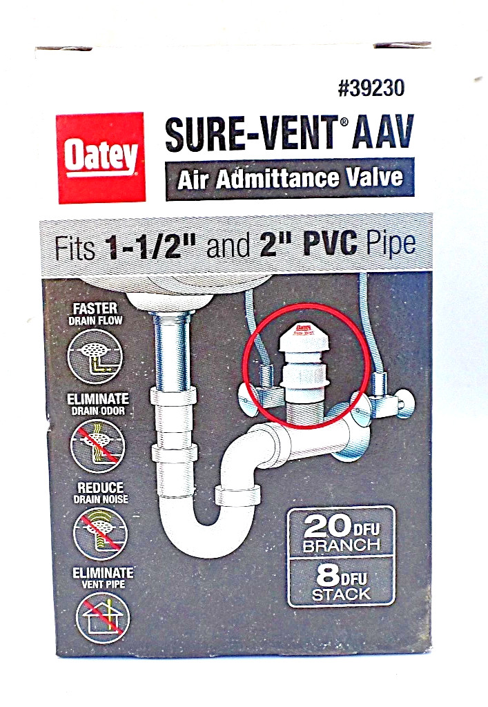 OATEY 39230 SURE-VENT 1-1/2" PVC AIR ADMITTANCE VALVE APPROVED TO HNDLE UP TO 2"